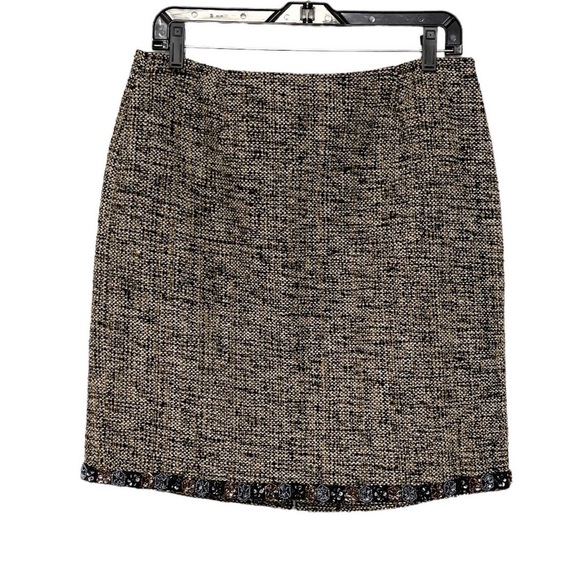 Josephine Chaus Silk Tweed Floral Twill Beaded Hem Short‎ Pencil Mini Skirt 10P - Picture 1 of 8